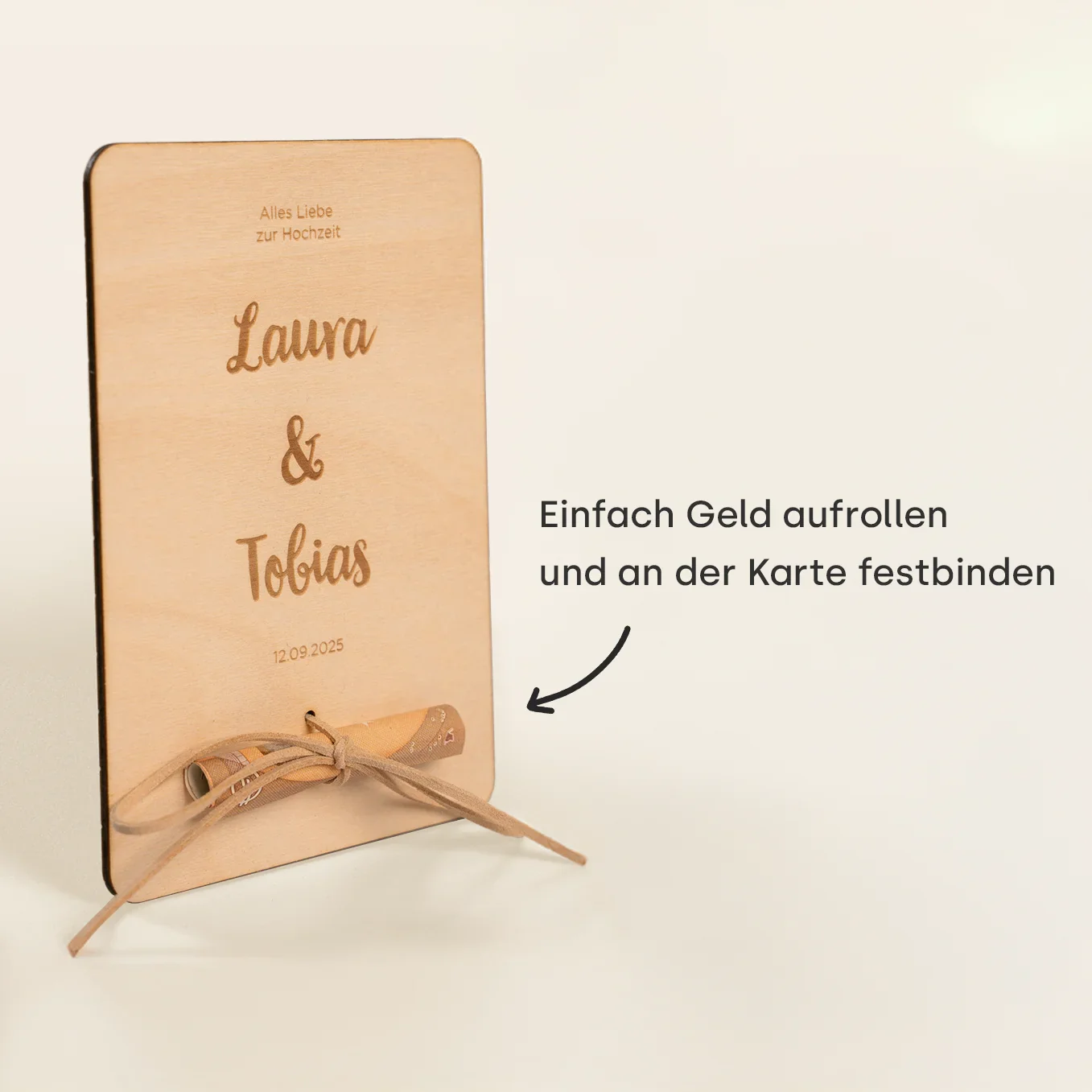 Personalisiertes Holzkarte "Hochzeit" als Geldgeschenk - Image 3