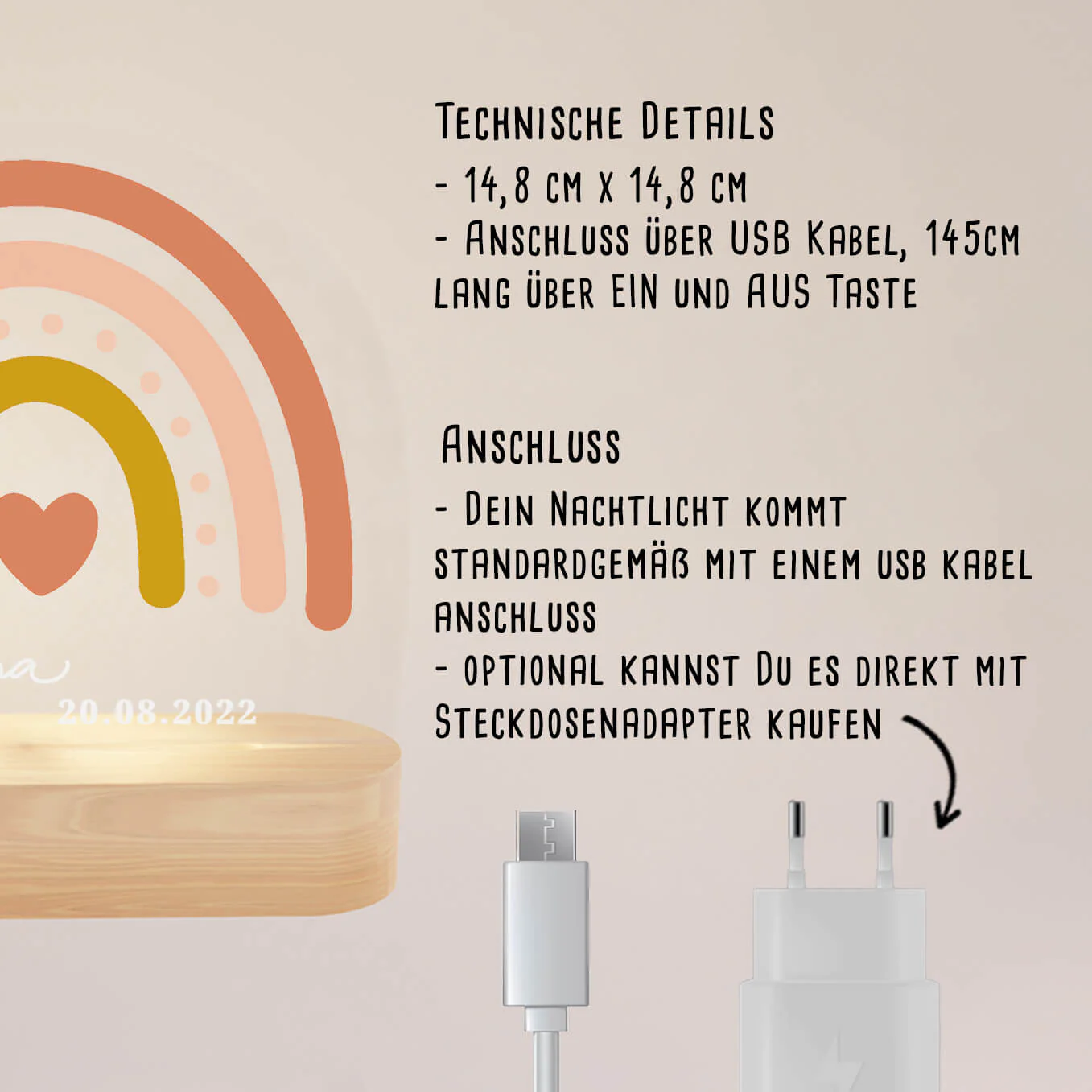 Veilleuse personnalisée pour enfant "Arc-en-ciel" - Image 4