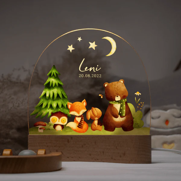 Veilleuse personnalisée pour enfant "Animaux de la forêt"