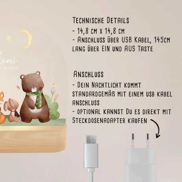Veilleuse personnalisée pour enfant "Animaux de la forêt" - Image 3