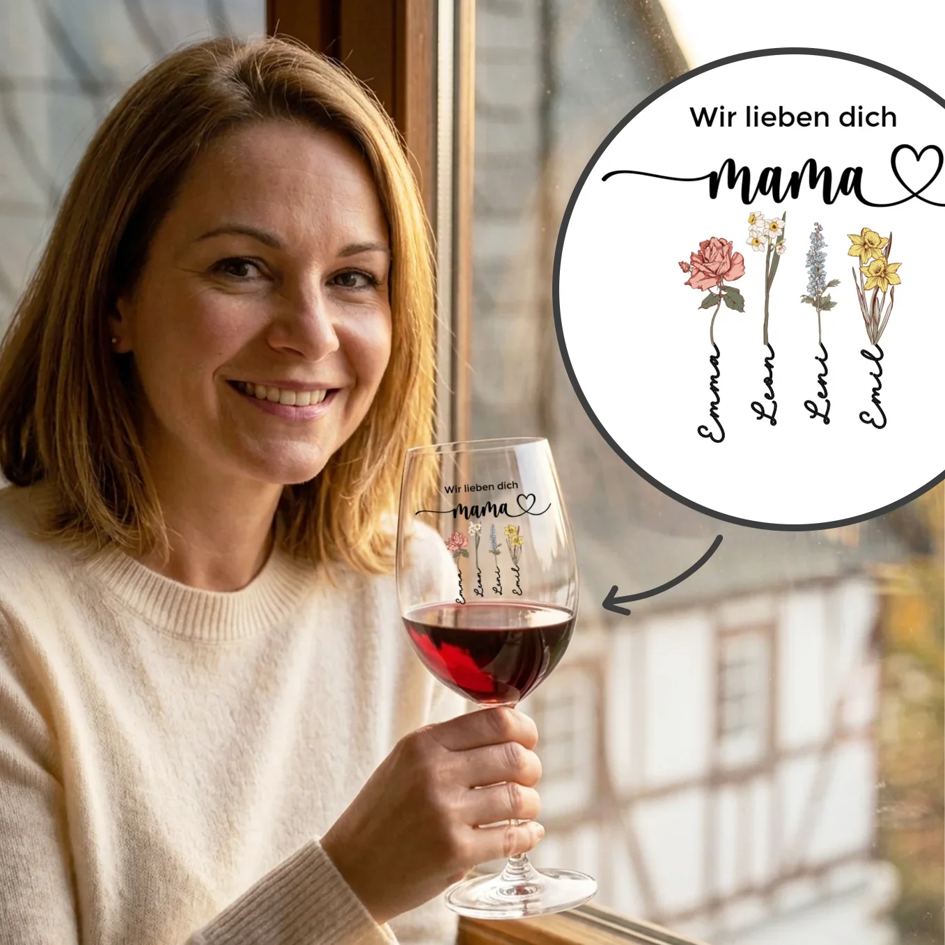 Personalisiertes Weinglas "Blumen für Mama" - Image 3