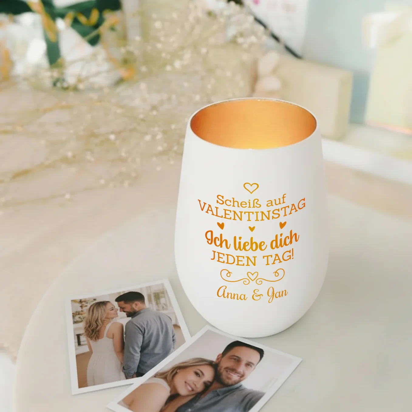 Photophore personnalisé blanc "Saint-Valentin" - Image 3
