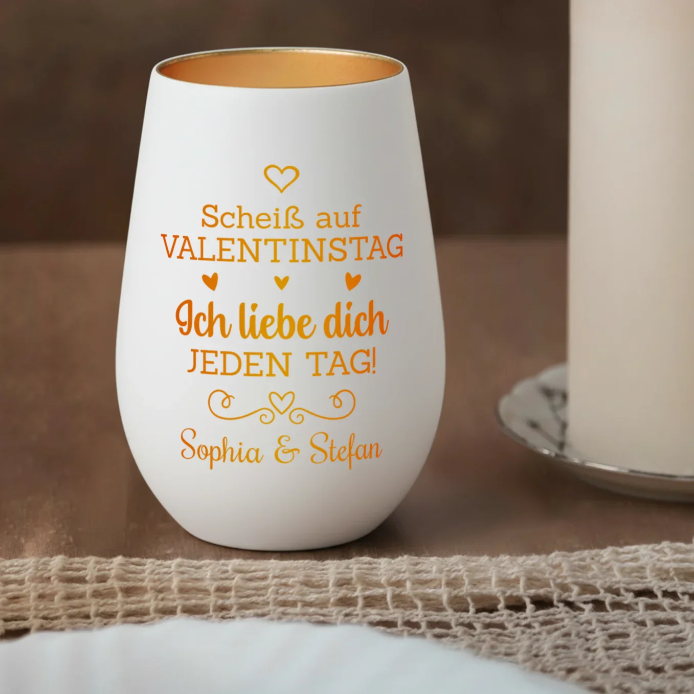 Photophore personnalisé blanc "Saint-Valentin" - Image 5