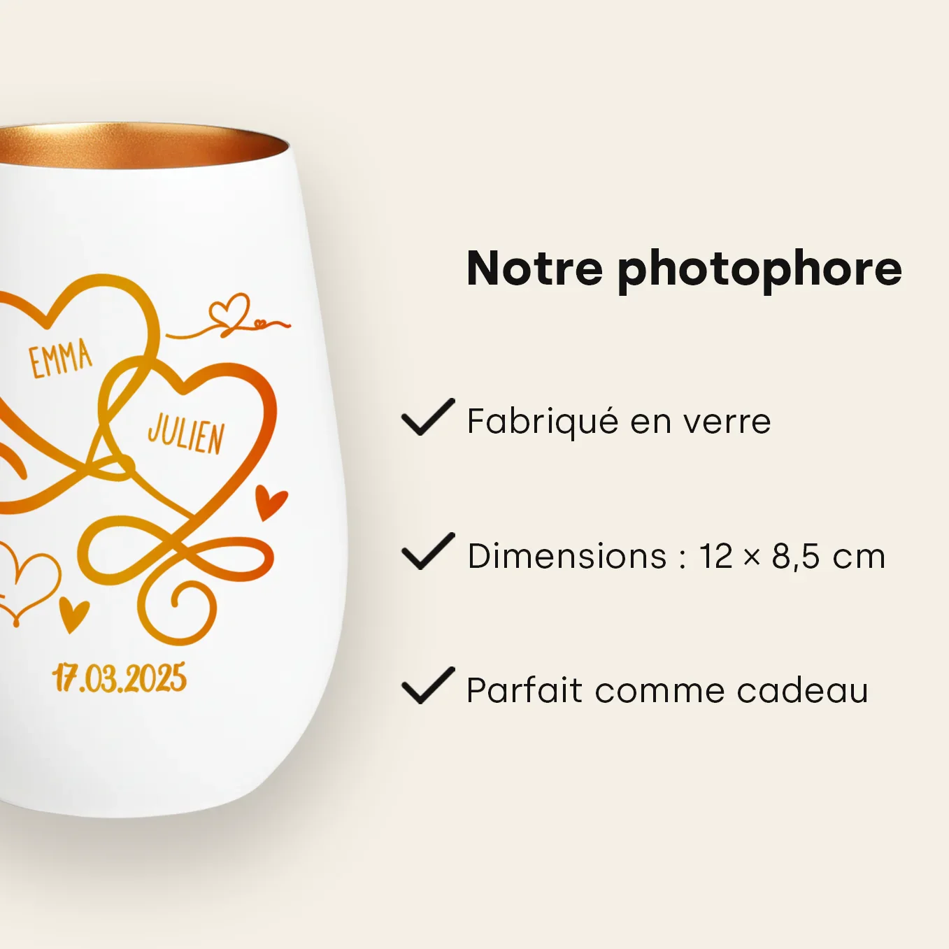 Photophore personnalisé blanc « Cœurs » - Image 24