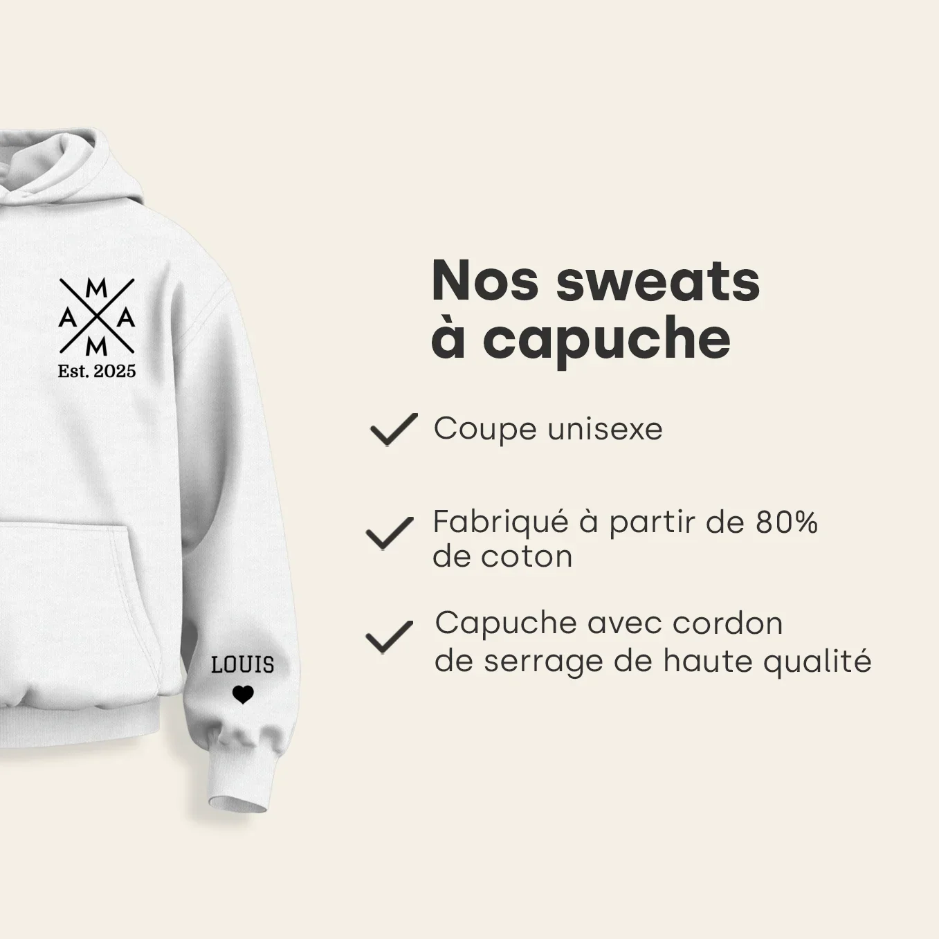 Sweat à Capuche Personnalisé "Mama Cross" avec Impression sur Manches - Image 19