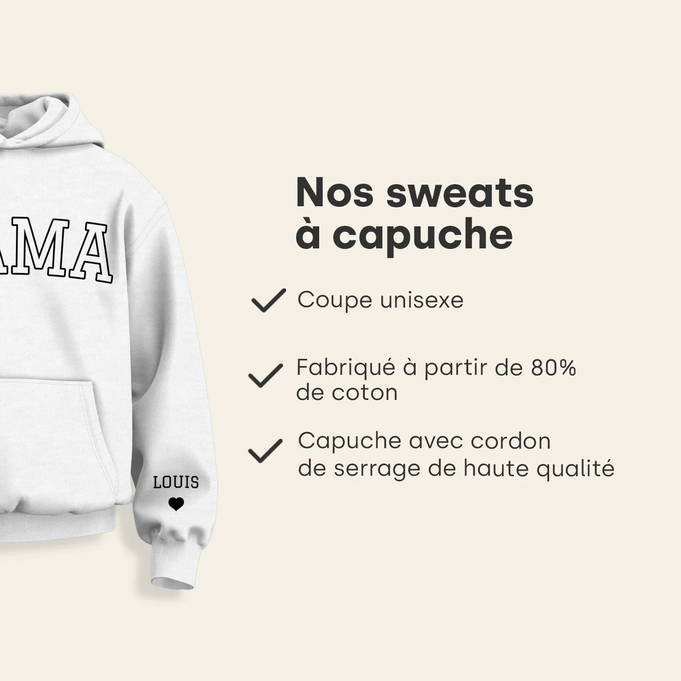 Sweat à Capuche Personnalisé "MAMAN" avec Impression sur Manche - Image 19