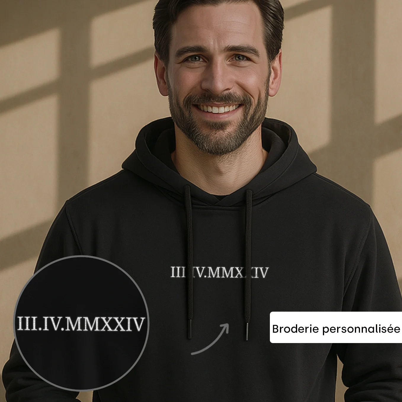 Sweat à capuche personnalisé brodé « Date romaine » - Image 10