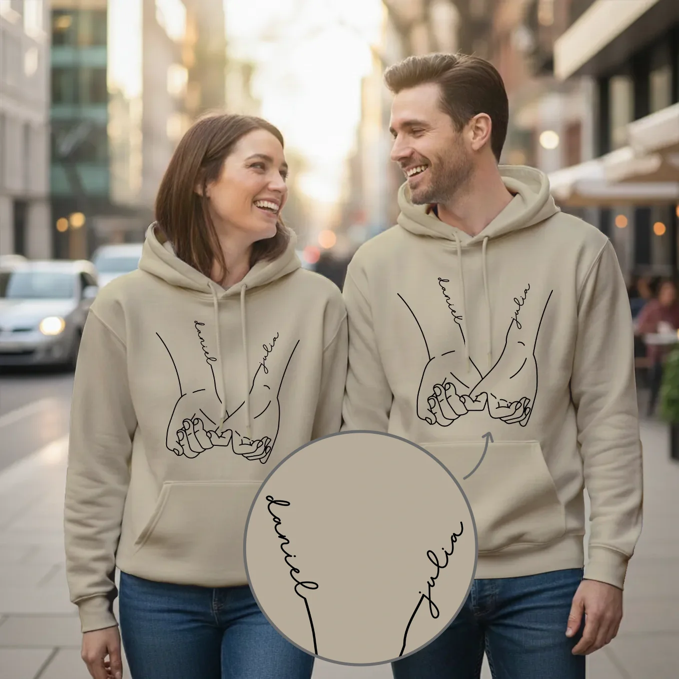 Sweats à capuche personnalisés pour couple « Main dans la main »