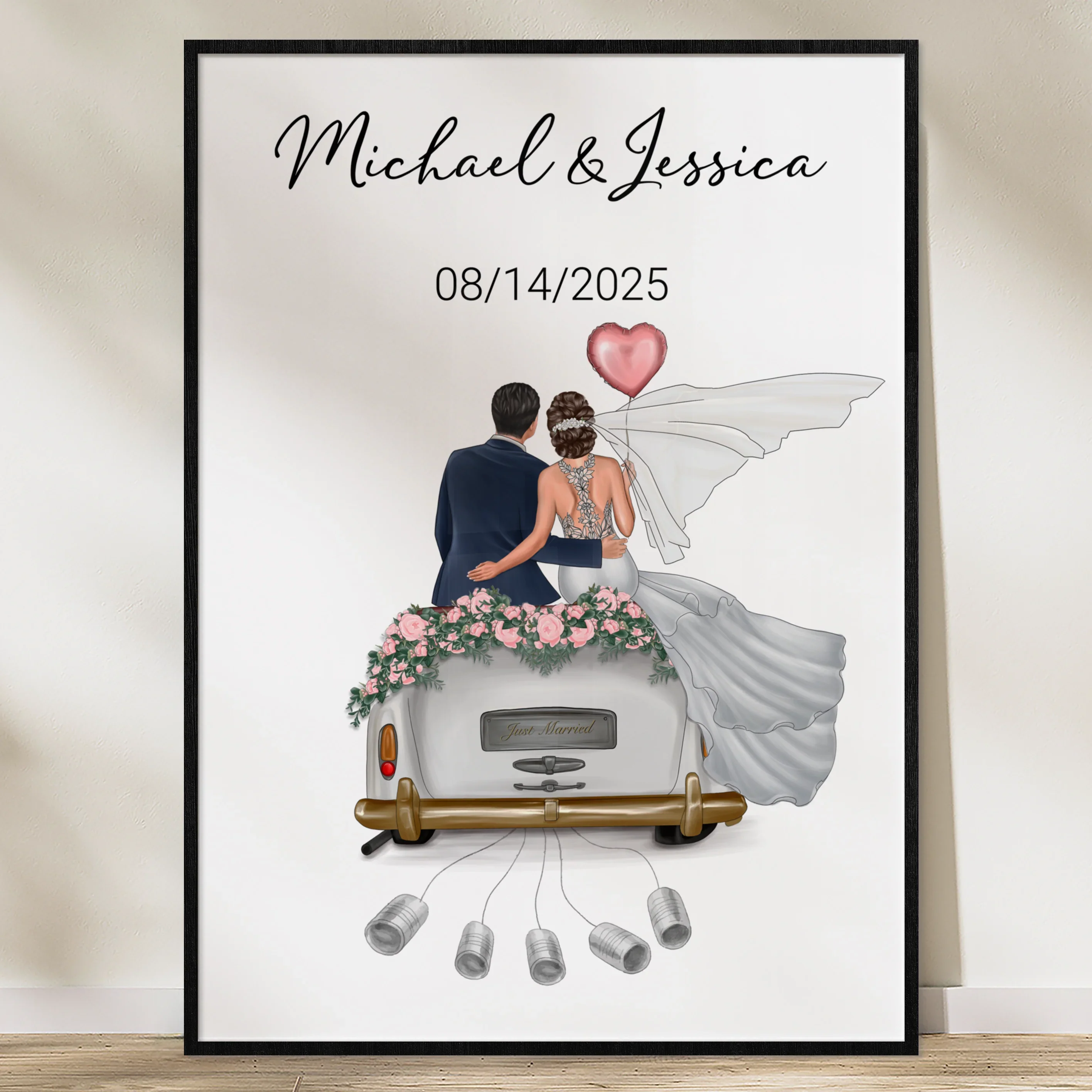 (US) "Just Married" - Personalisiertes Poster als Geldgeschenk
