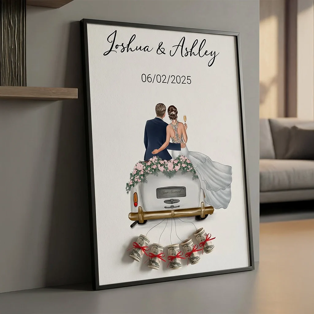 (US) "Just Married" - Personalisiertes Poster als Geldgeschenk - Image 2