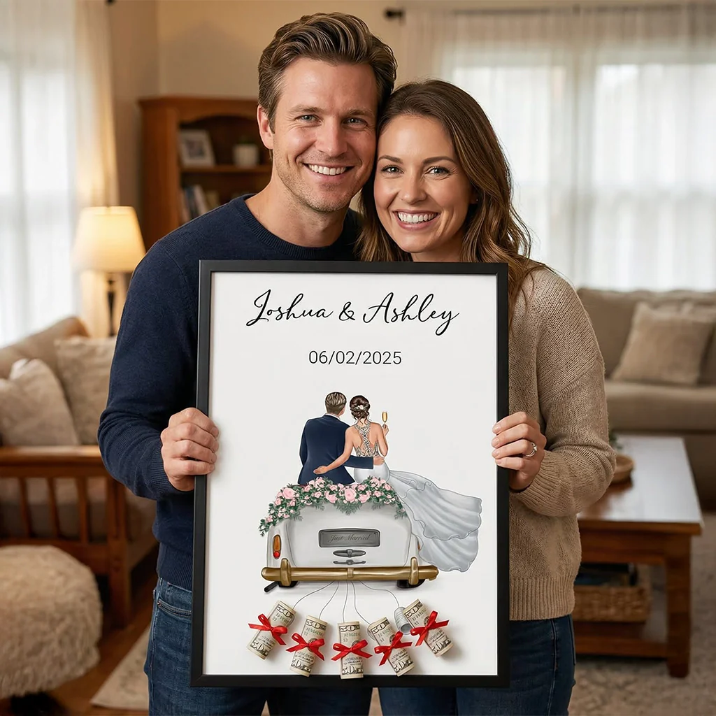 (US) "Just Married" - Personalisiertes Poster als Geldgeschenk - Image 3