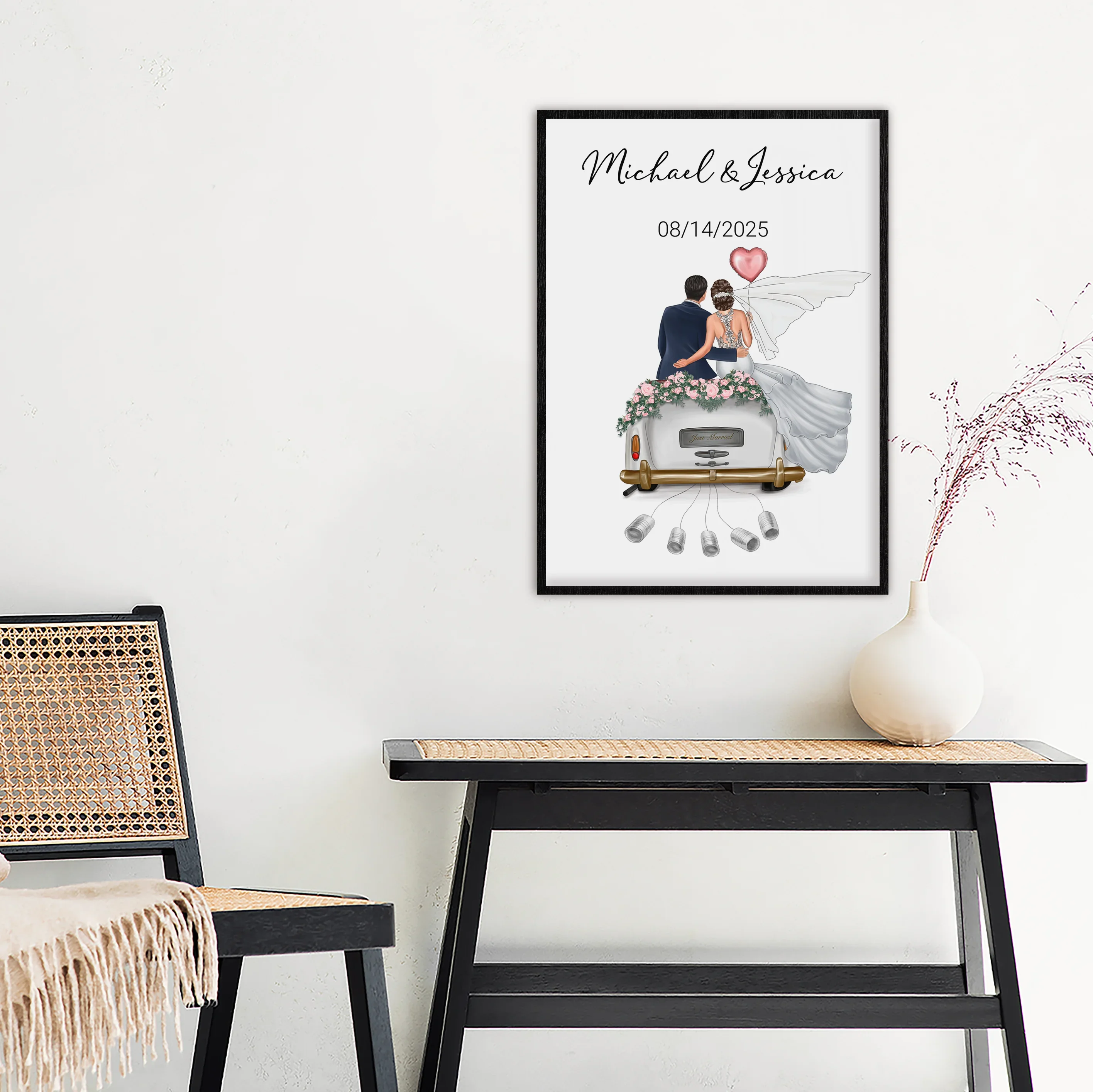 (US) "Just Married" - Personalisiertes Poster als Geldgeschenk - Image 4