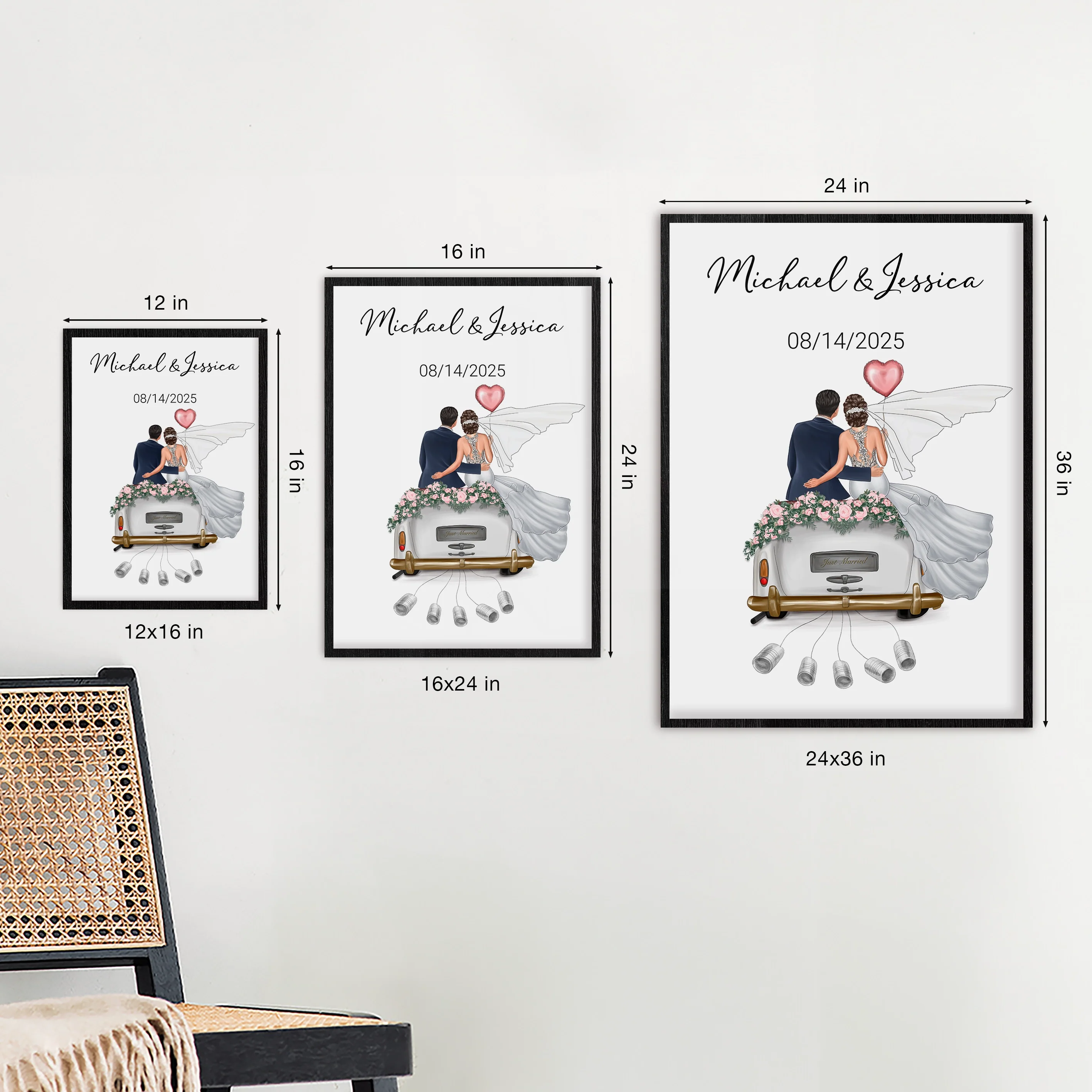 (US) "Just Married" - Personalisiertes Poster als Geldgeschenk - Image 7