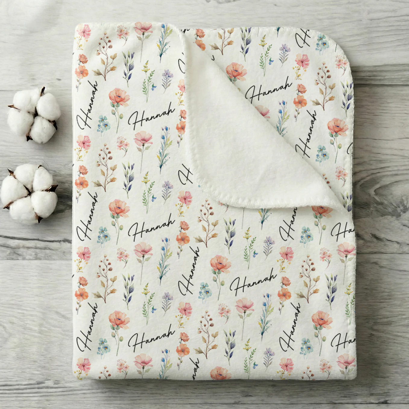 (US) Personalisierte Babydecke "Blümchen"
