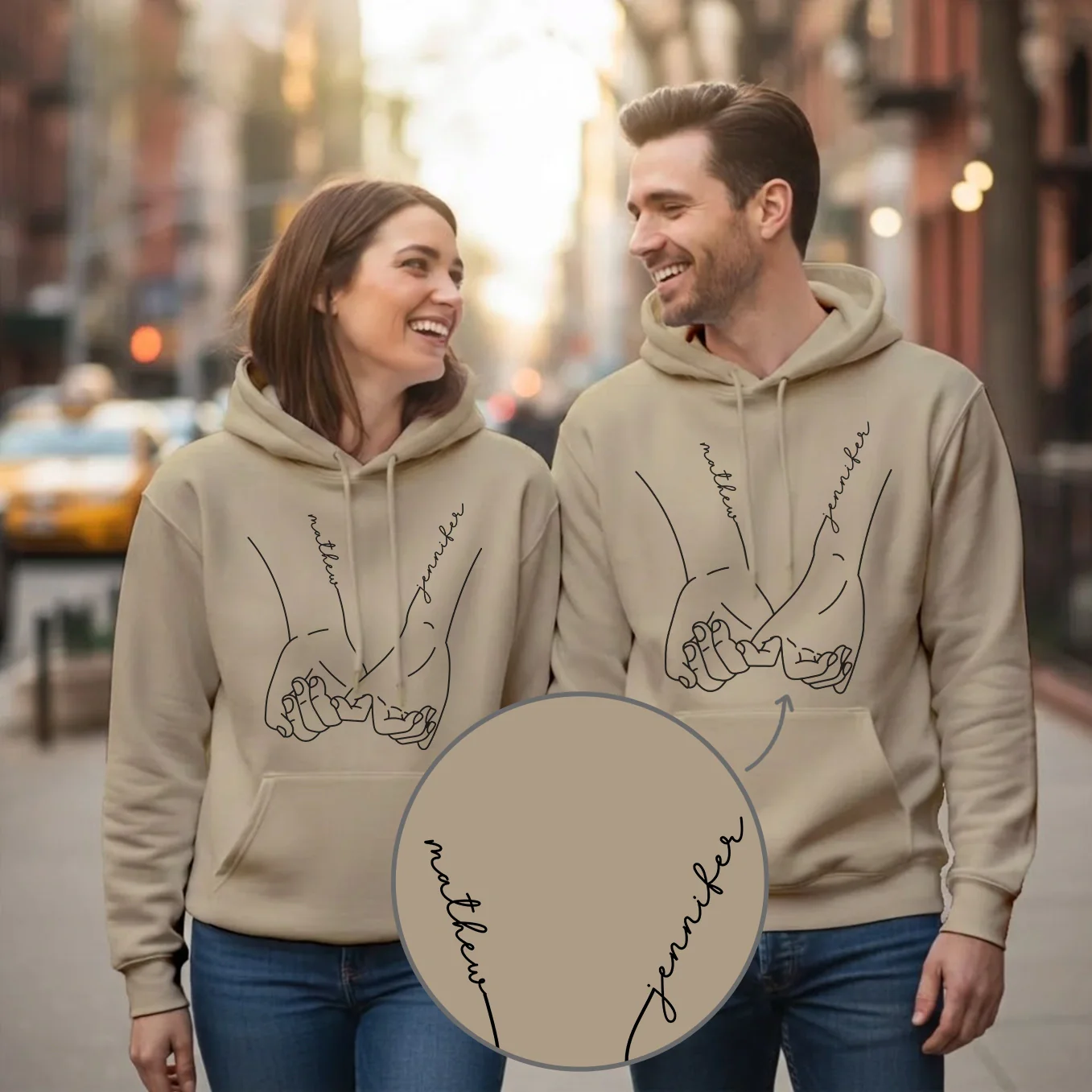 (US) Personalisierte Partnerlook Hoodies "Hand in Hand"