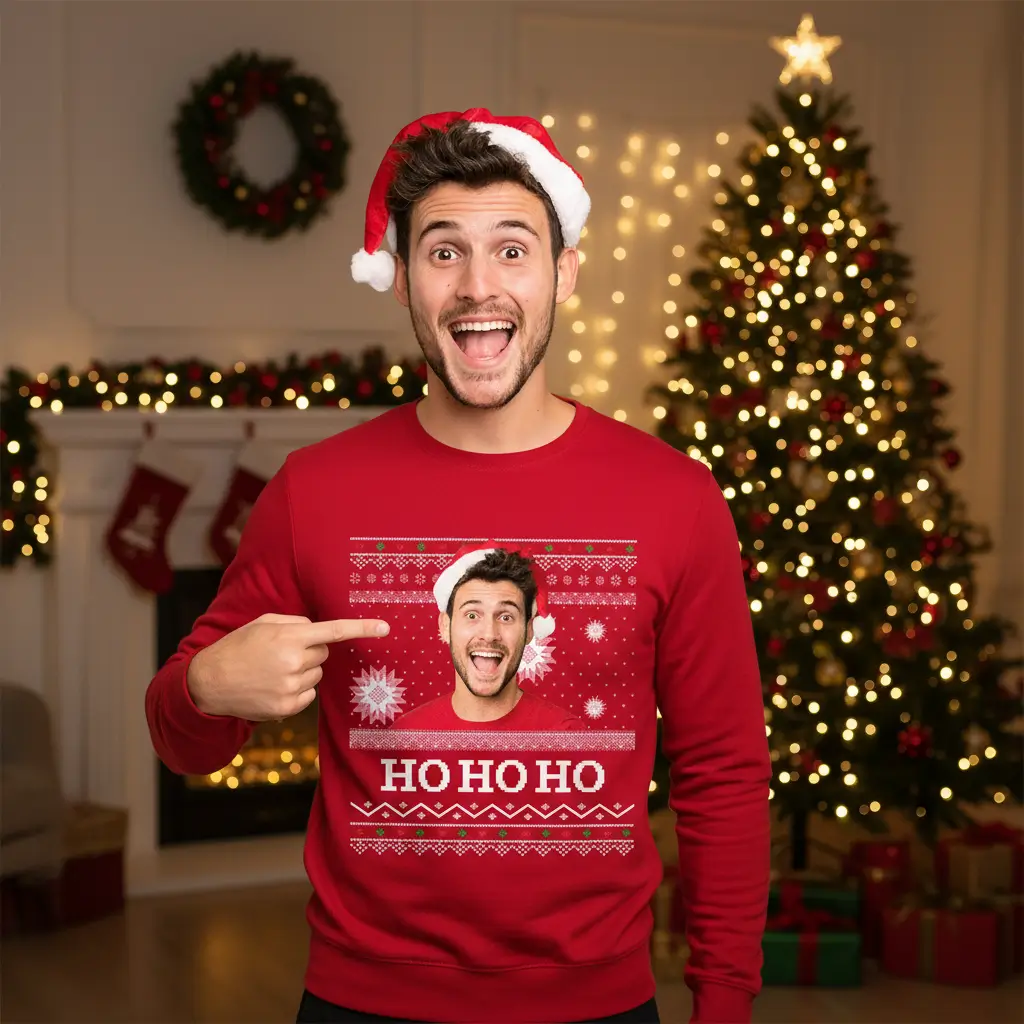 (US) Personalisierter Christmas Sweater "Ho Ho Ho"