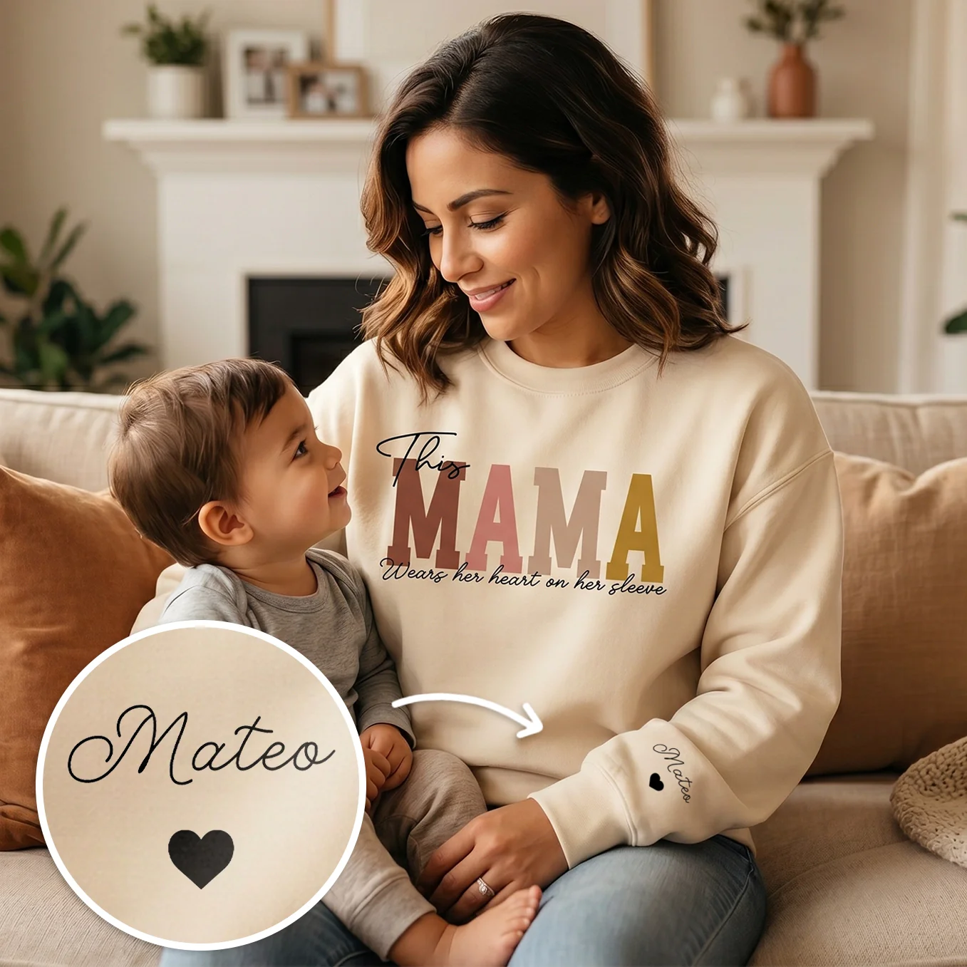 (US) Personalisierter Mama Sweater mit Ärmeldruck