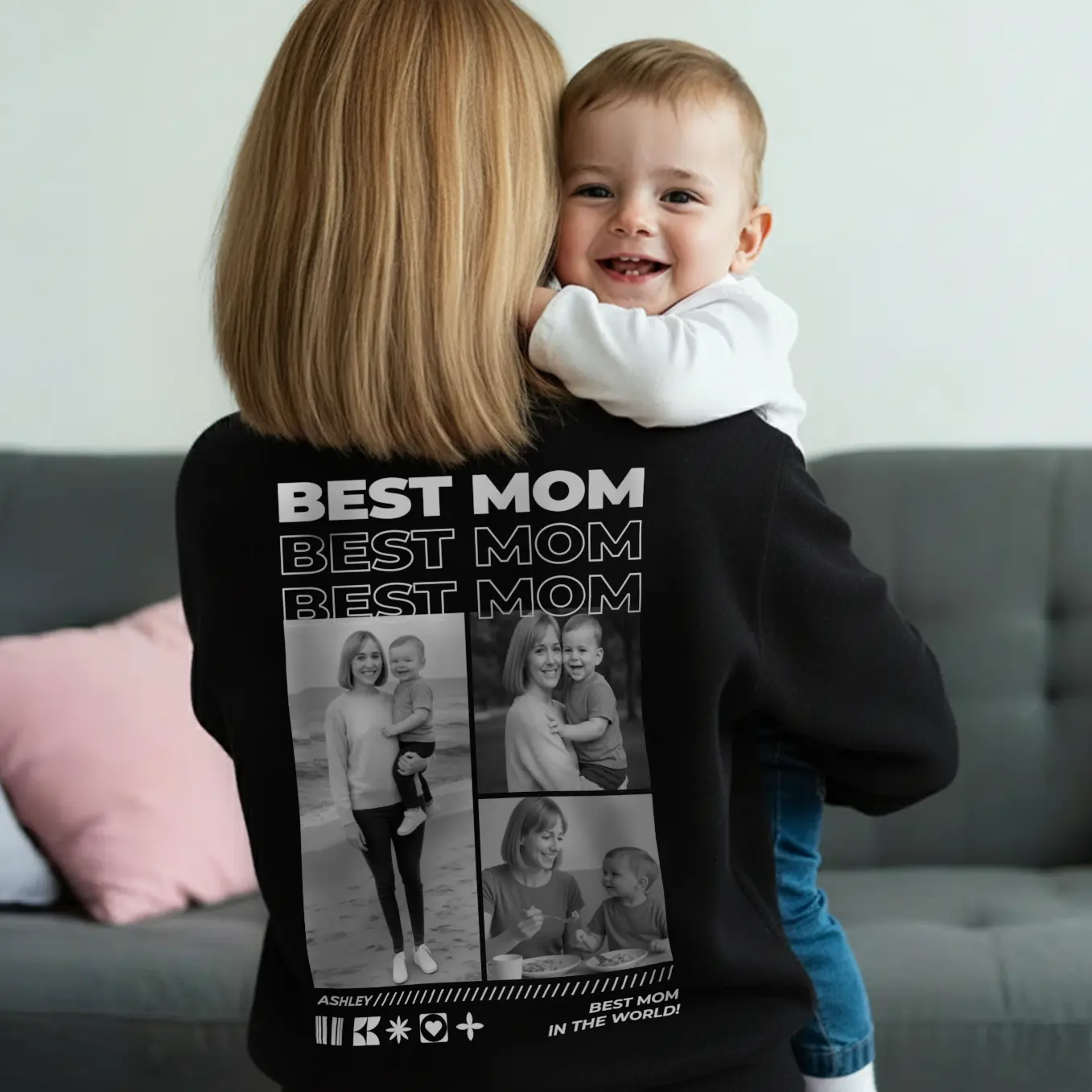 (US) Personalisierter Sweater "Mama" mit Fotos