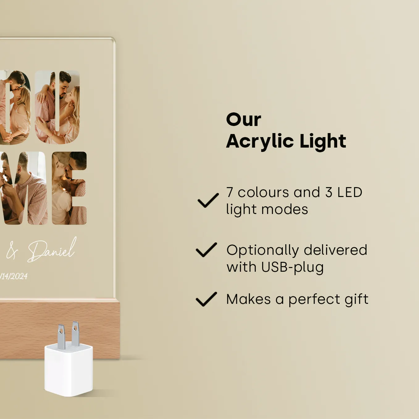 (US) Personalisiertes Acryl-Licht "You and Me" | Nachtlicht, Dekolicht, Glowlight - Image 11