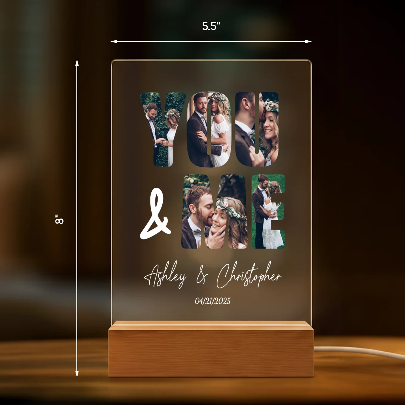(US) Personalisiertes Acryl-Licht "You and Me" | Nachtlicht, Dekolicht, Glowlight - Image 9