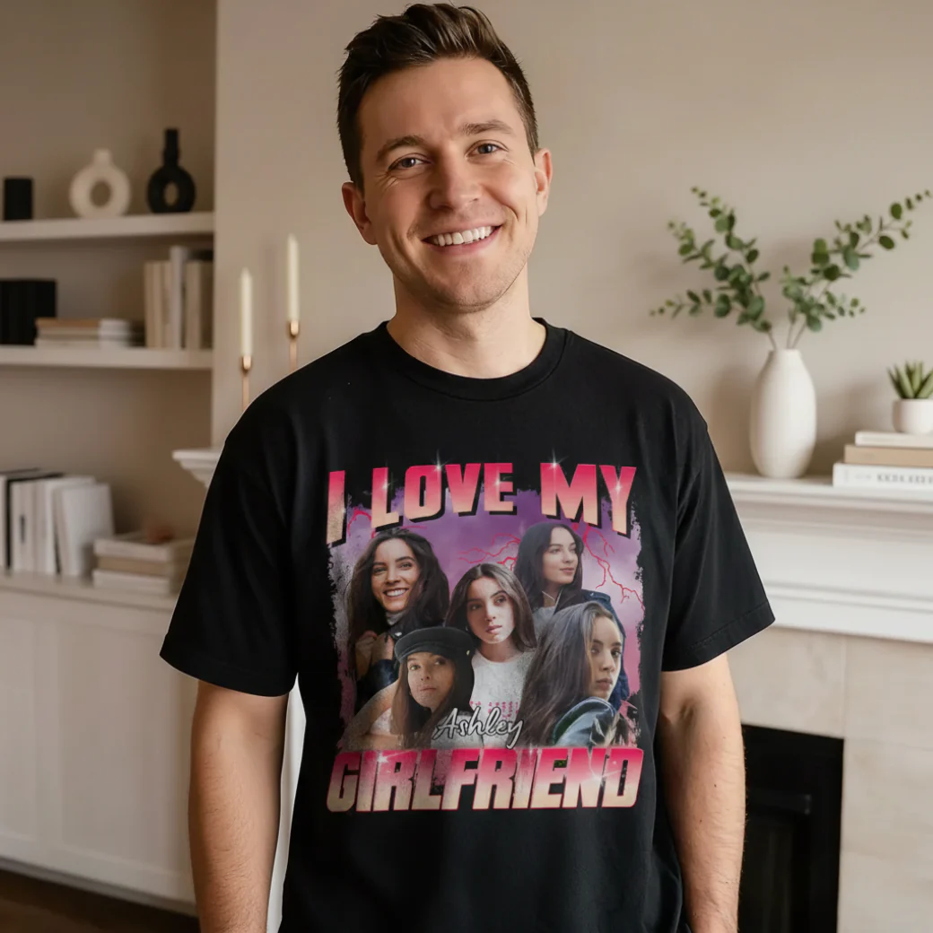 (US) Personalisiertes Oversized T-Shirt Vintage Bootleg "Girlfriend"