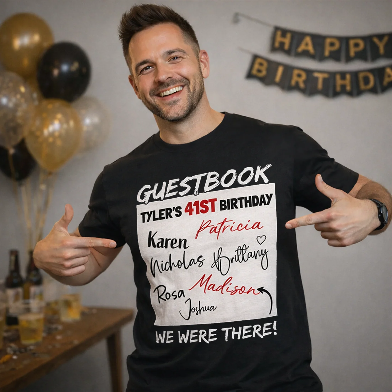 (US) Personalisiertes T-Shirt “Gästebuch Geburtstag”