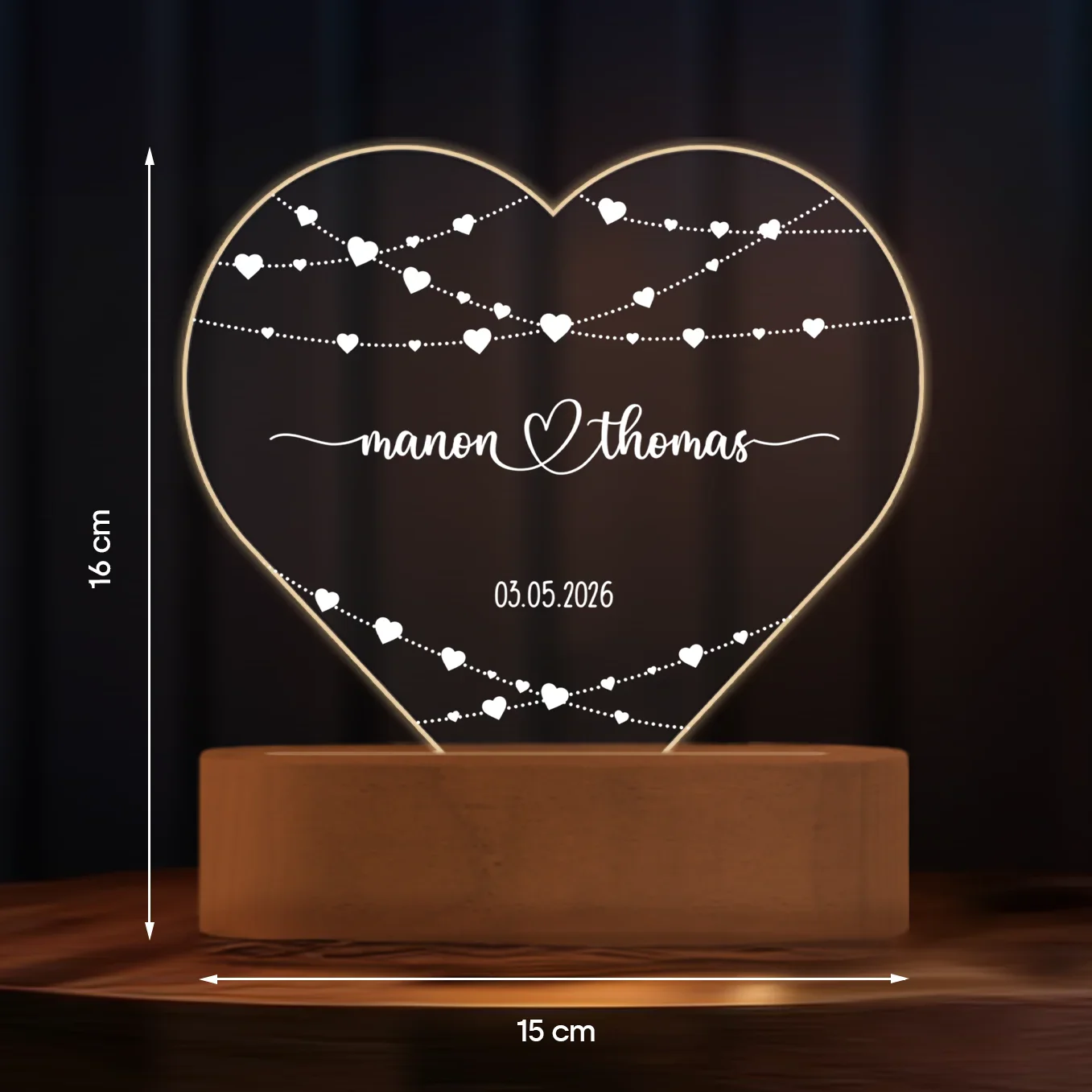 Veilleuse cœur personnalisée en acrylique « Cœur » - Image 11