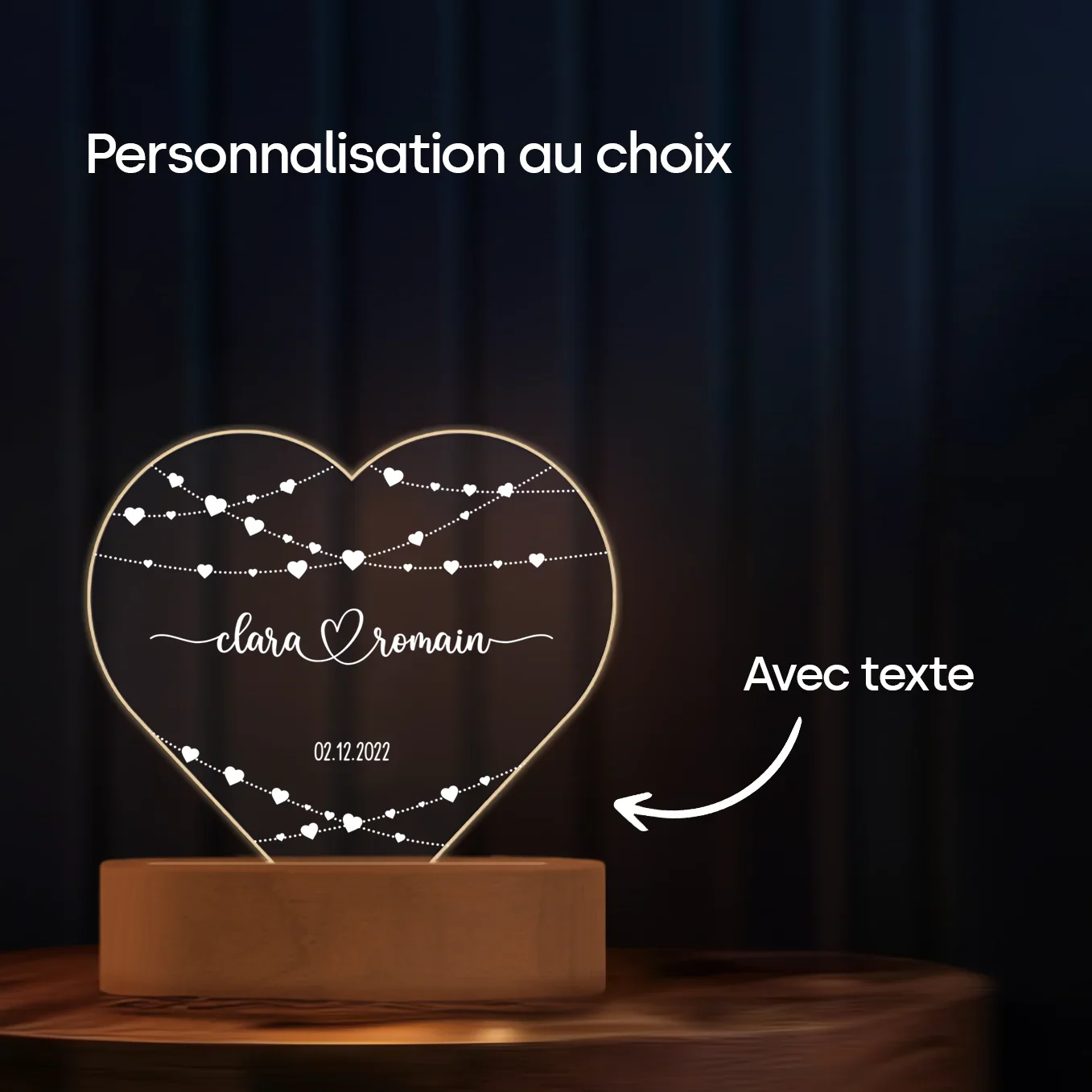 Veilleuse cœur personnalisée en acrylique « Cœur » - Image 12