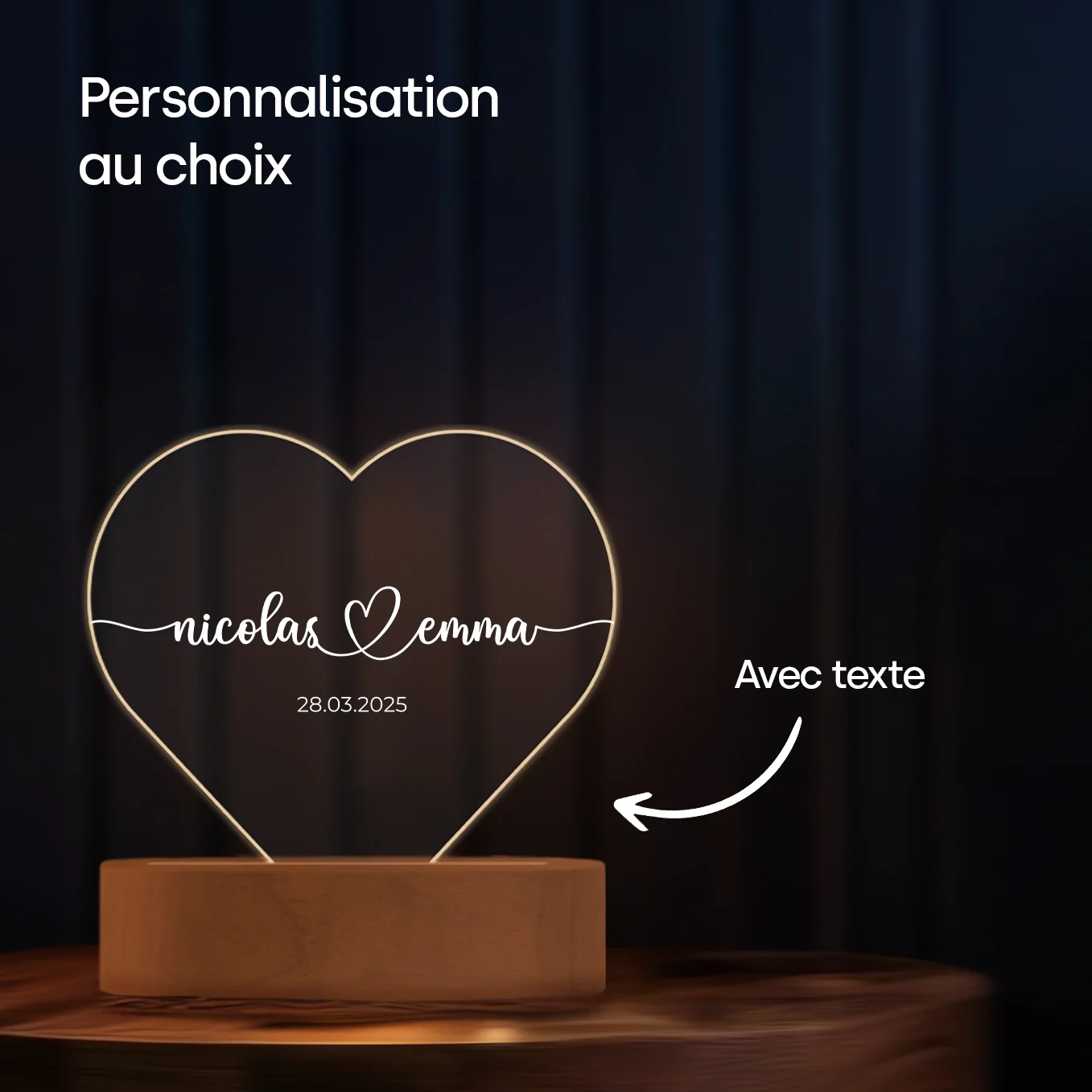 Lumière acrylique coeur personnalisée « Noms et date » | Veilleuse, lumière décorative - Image 12