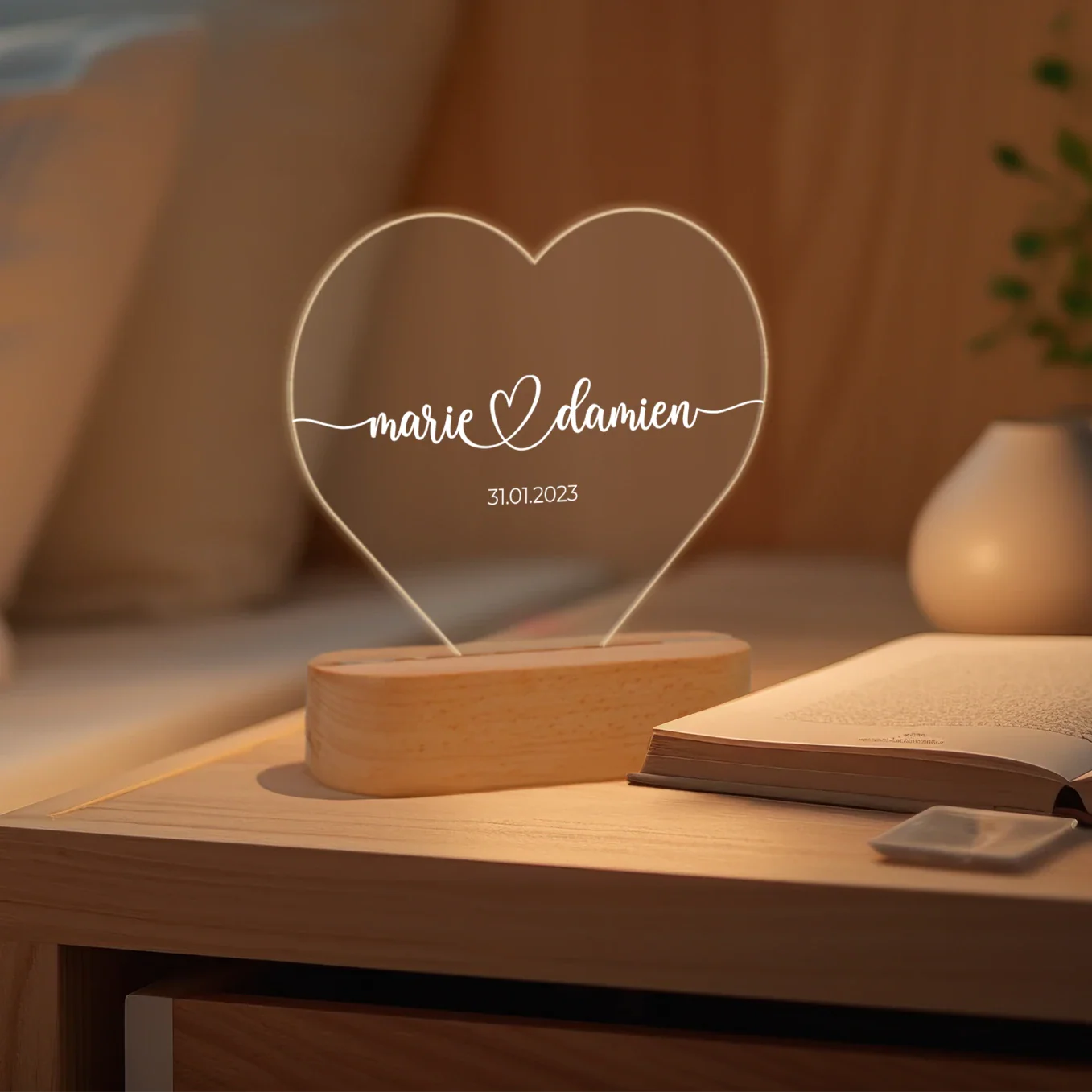 Lumière acrylique coeur personnalisée « Noms et date » | Veilleuse, lumière décorative - Image 15
