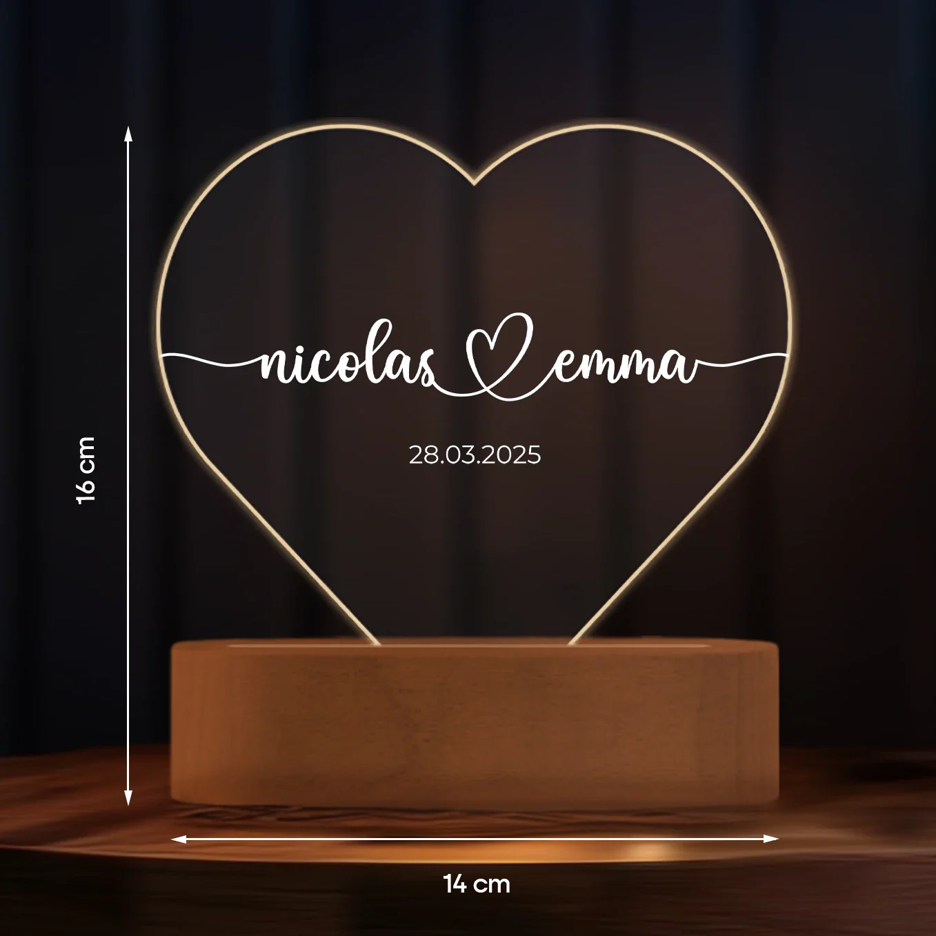 Lumière acrylique coeur personnalisée « Noms et date » | Veilleuse, lumière décorative - Image 16