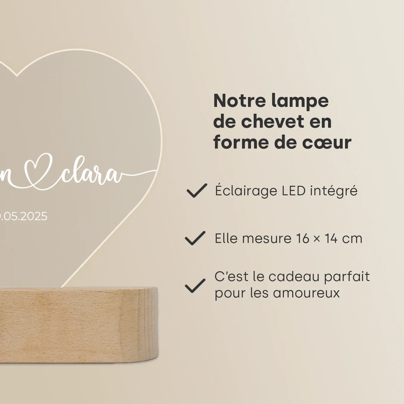 Lumière acrylique coeur personnalisée « Noms et date » | Veilleuse, lumière décorative - Image 20