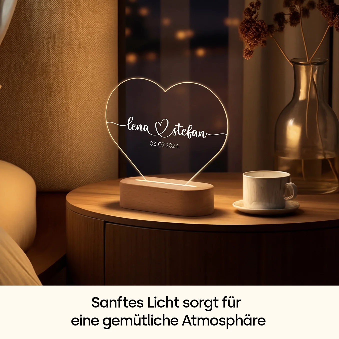 Lumière acrylique coeur personnalisée « Noms et date » | Veilleuse, lumière décorative - Image 7
