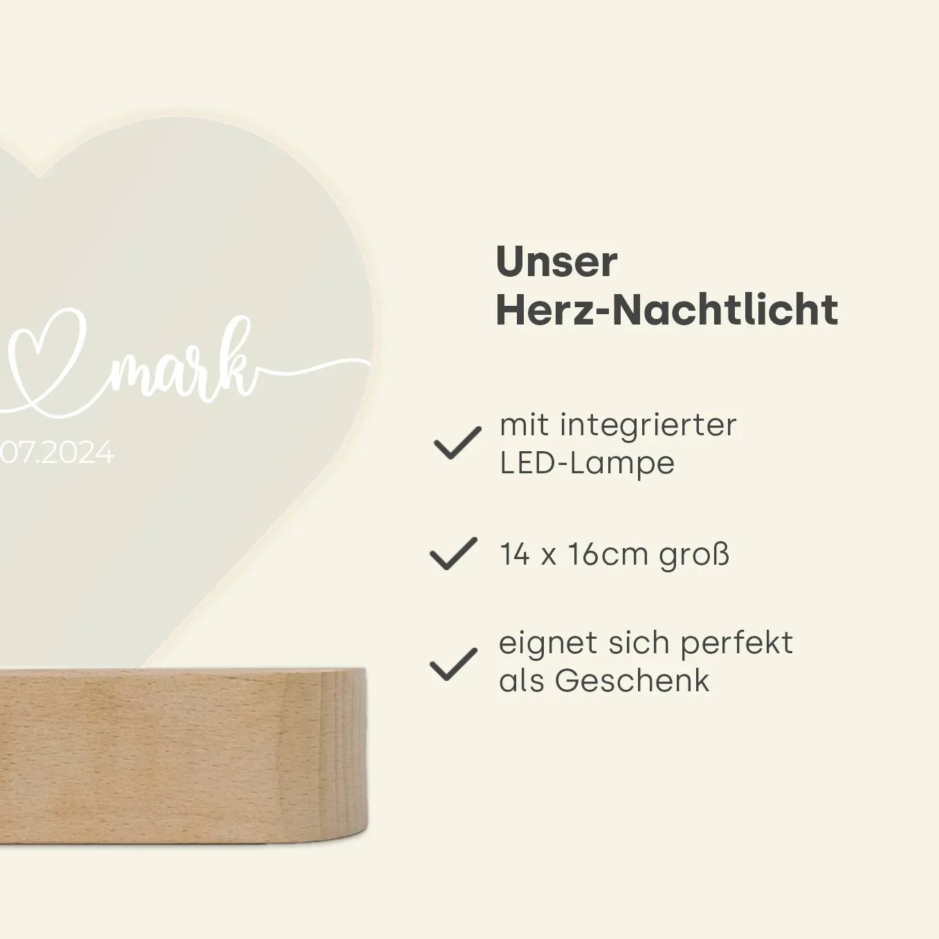 Lumière acrylique coeur personnalisée « Noms et date » | Veilleuse, lumière décorative - Image 10