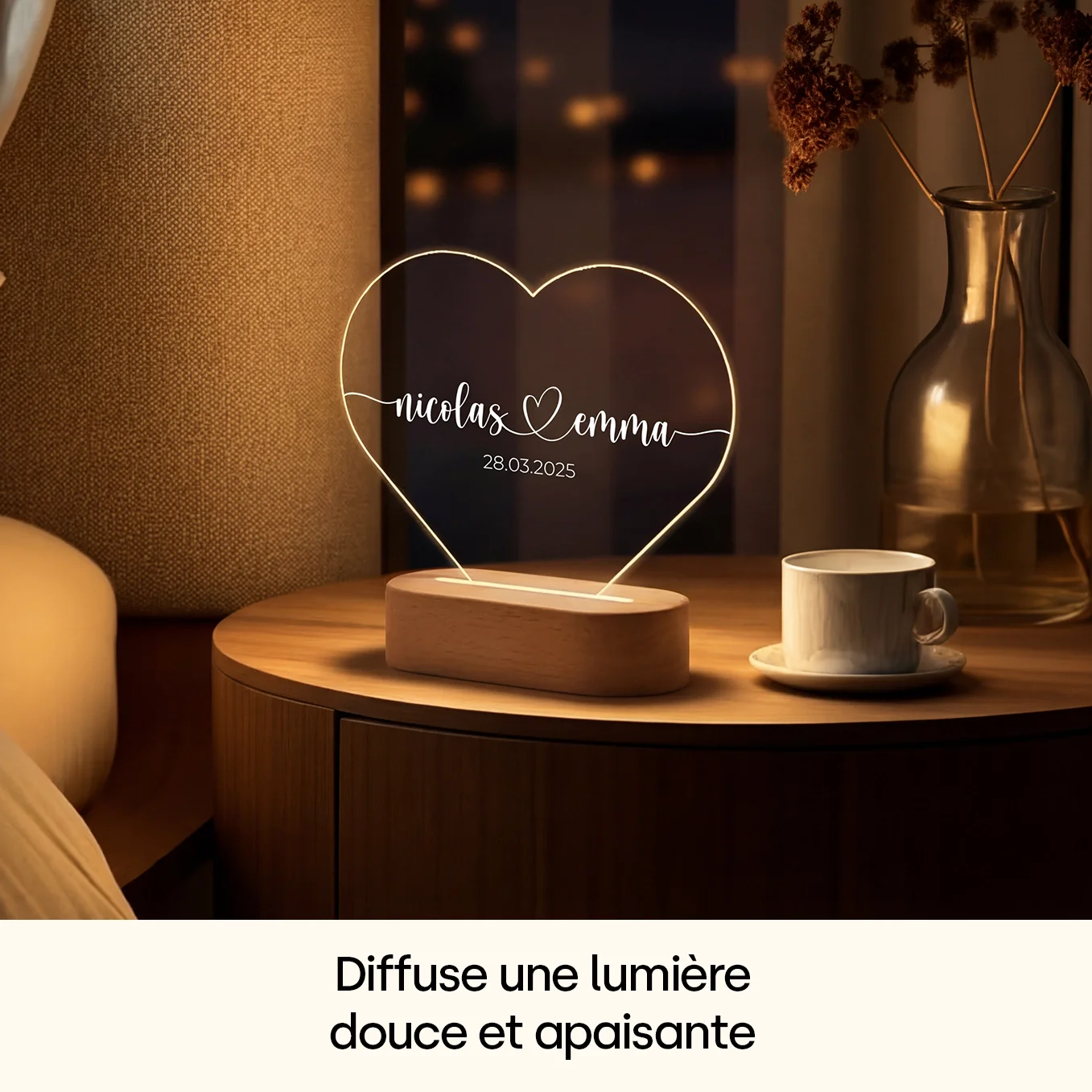 Lumière acrylique coeur personnalisée « Noms et date » | Veilleuse, lumière décorative - Image 18