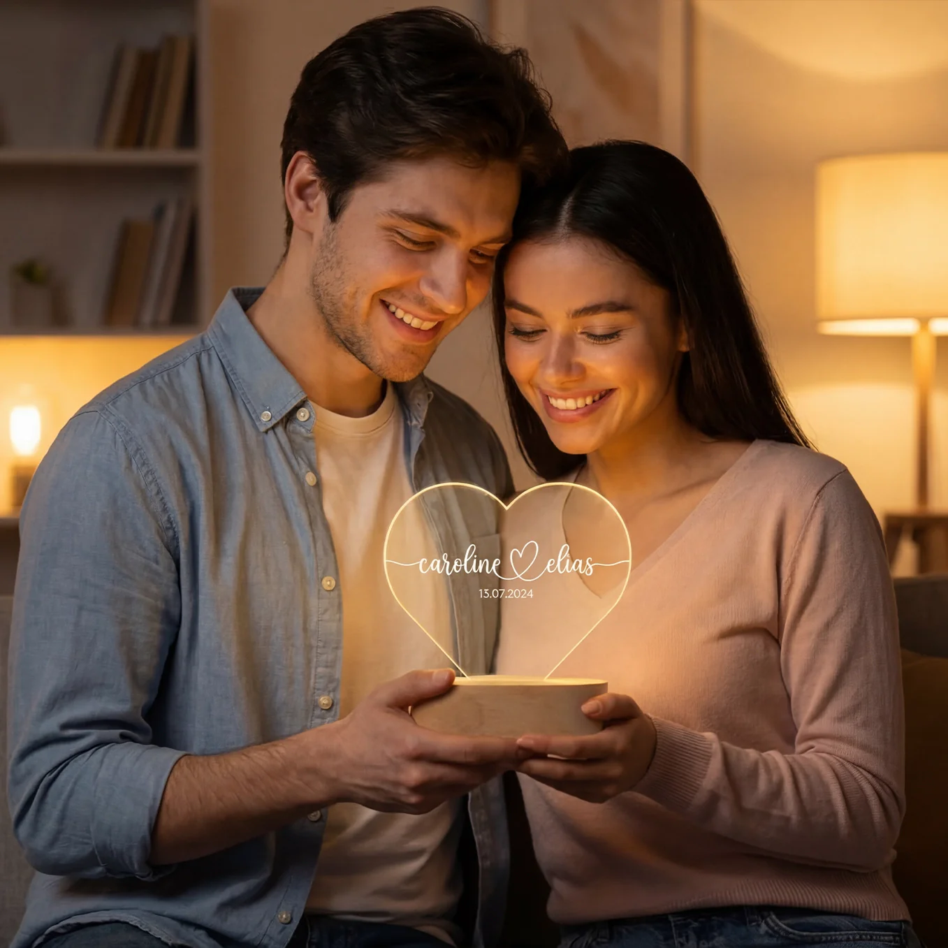 Lumière acrylique coeur personnalisée « Noms et date » | Veilleuse, lumière décorative - Image 7