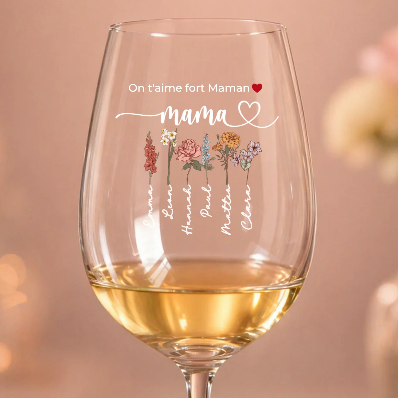 Verre à vin personnalisé "Fleurs pour Maman"