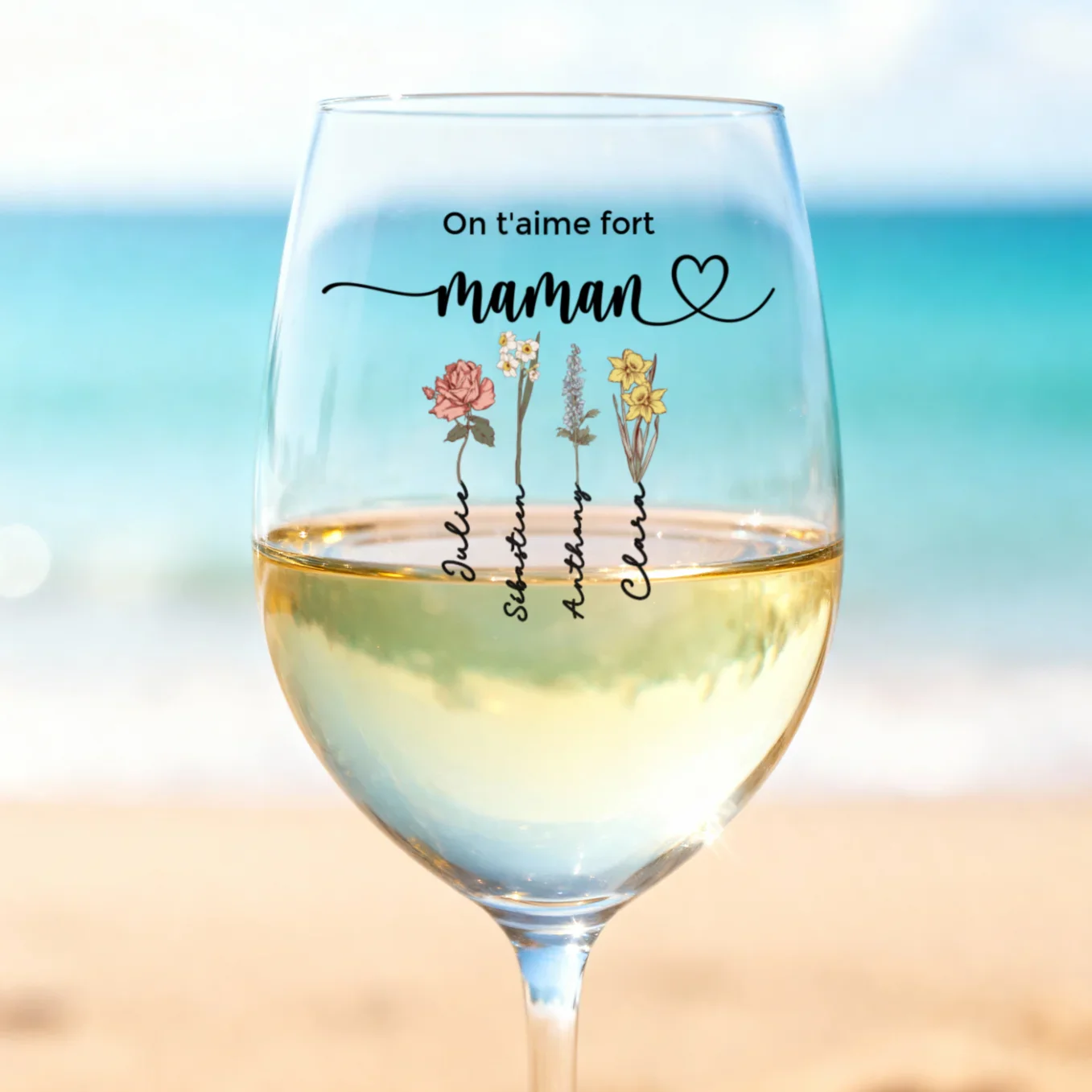 Verre à vin personnalisé "Fleurs pour Maman" - Image 2