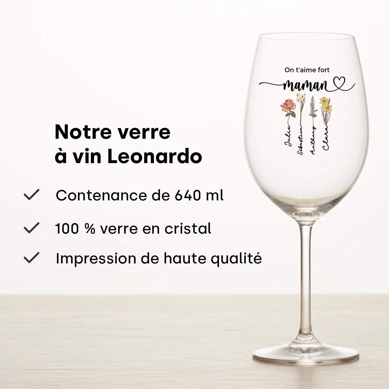 Verre à vin personnalisé "Fleurs pour Maman" - Image 6