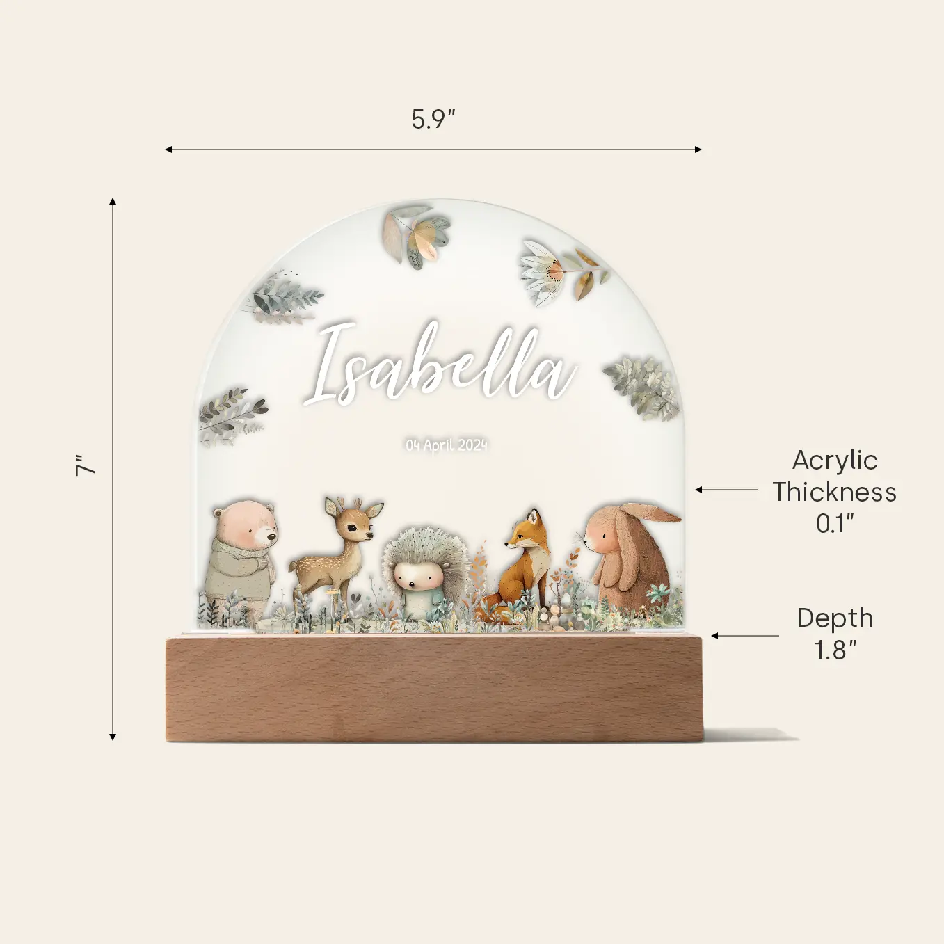(US) Personalisiertes Nachtlicht "Aquarell Tiere Wald" - Image 9